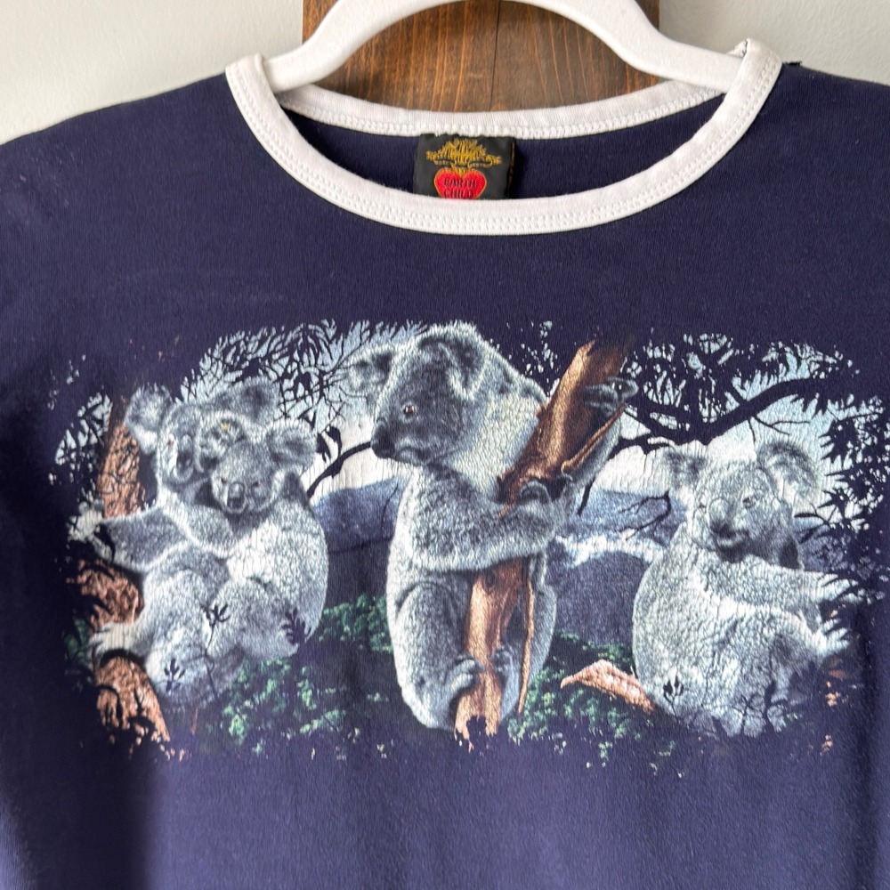 Vintage Koala Graphic Ringer Baby Tee Navy Blue Cotton Earth Child M